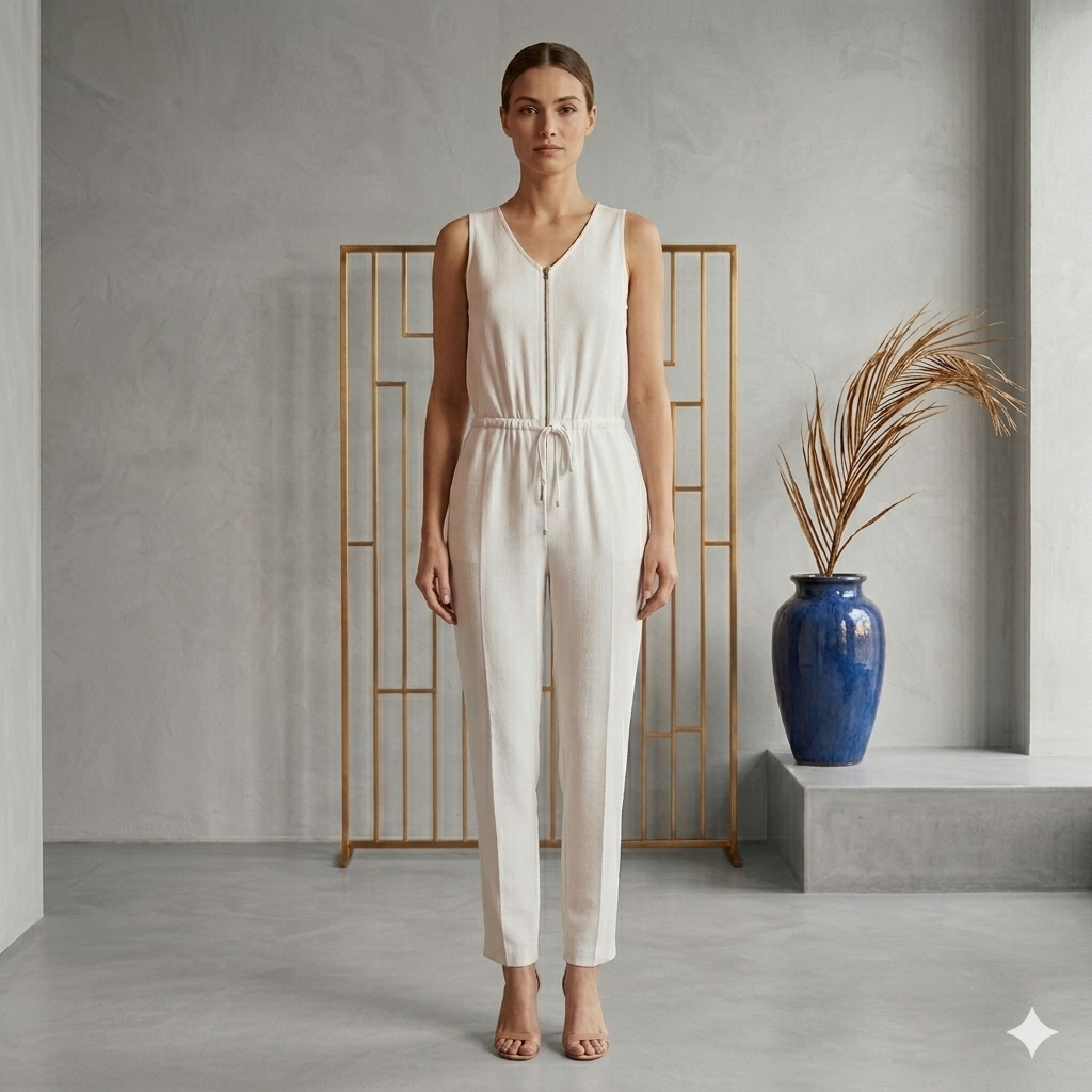 TRINA TURK- Minimalist Ivory zip-front Jumpsuit- Sz 0