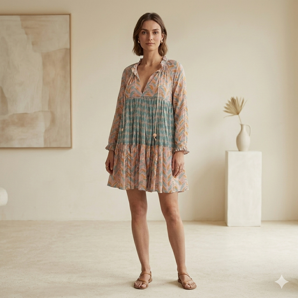 YVONNE S - Organic Pastel Printed Cotton Patterned Dress - Sz S