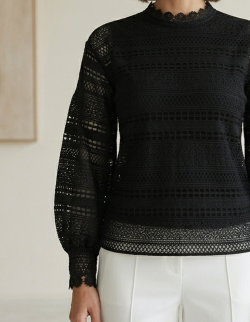 LUMIE- Black Lace Blouse- Sz XS