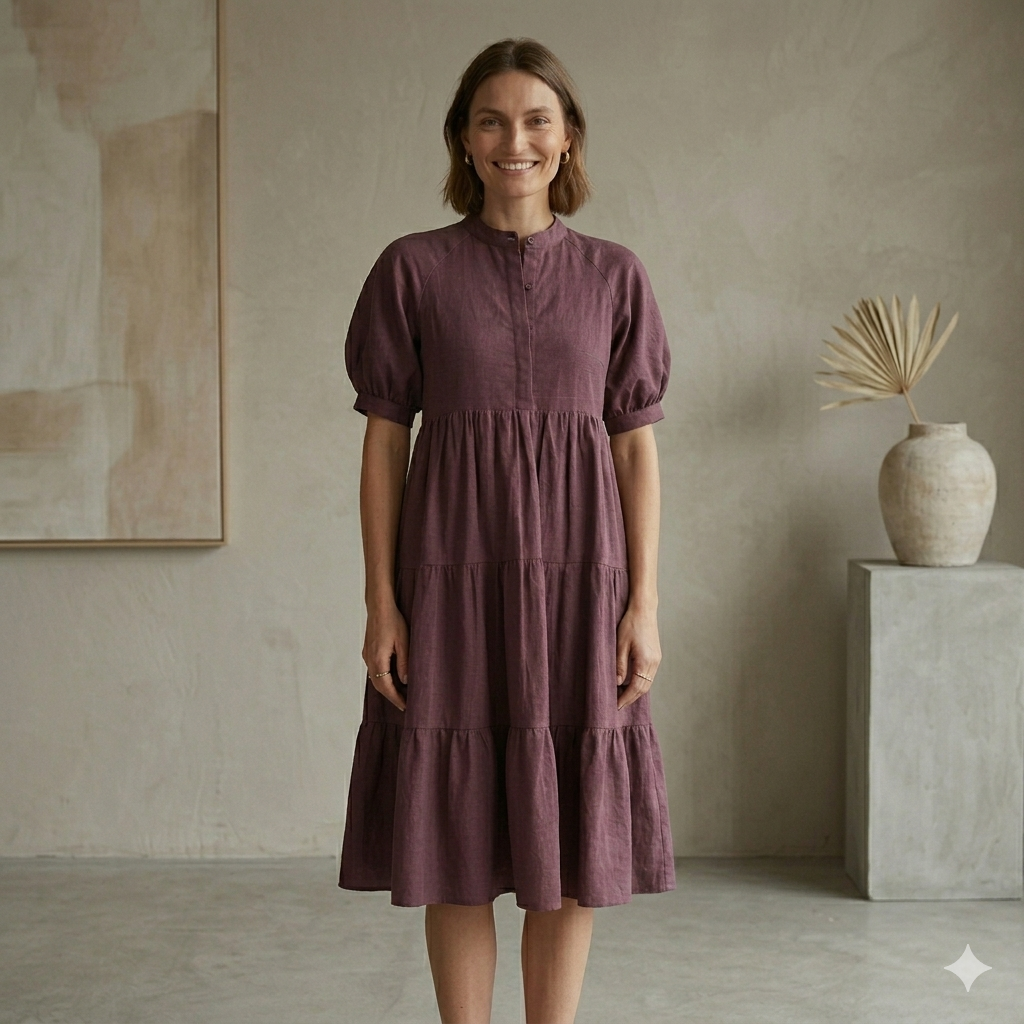 ENGLISH FACTORY- Effortless tiered deep plum dress- Sz XS
