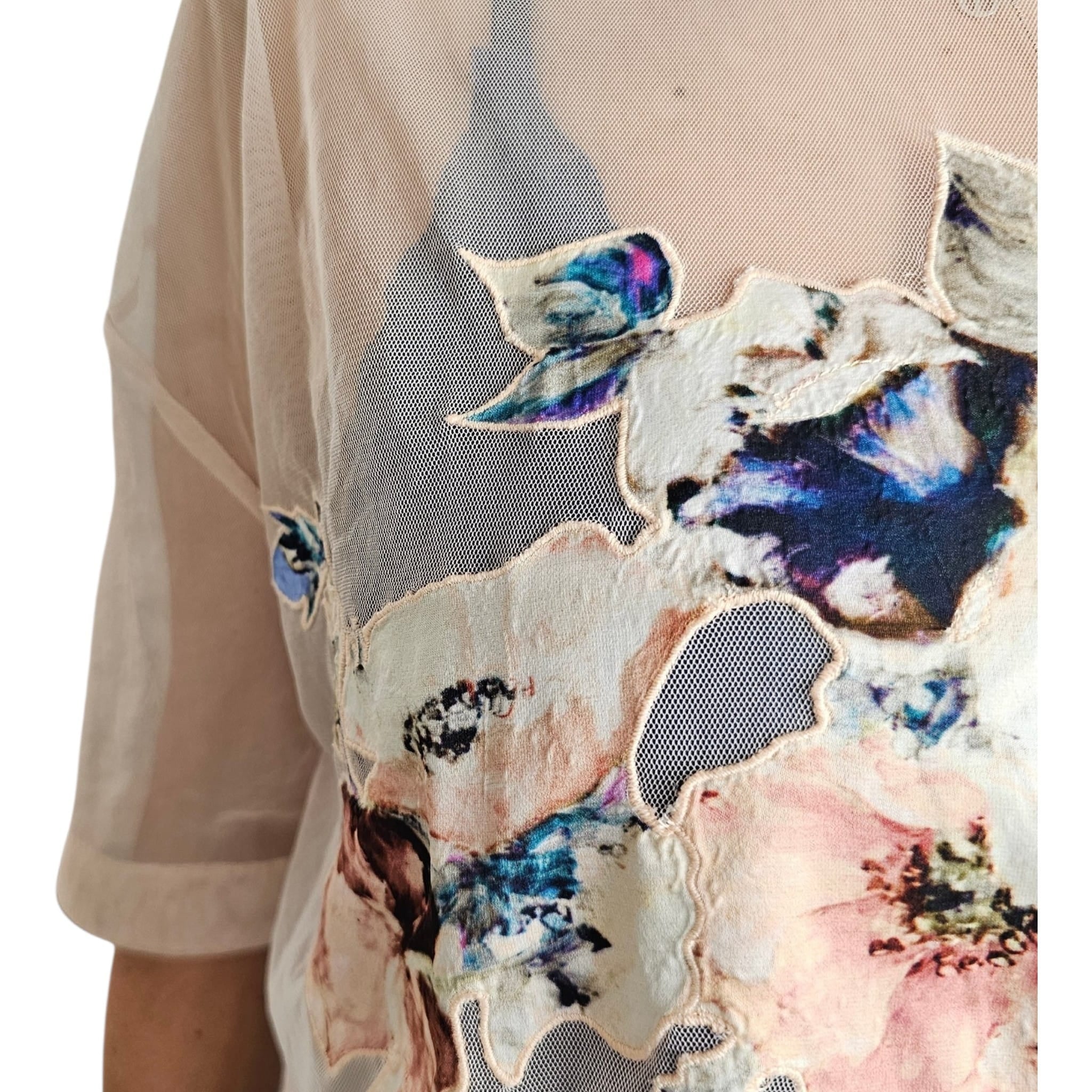 AllSaints-Sheer Floral Mesh Overlay Blouse- Sz M