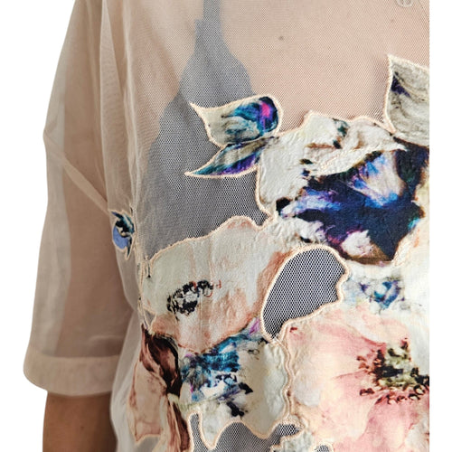 AllSaints-Sheer Floral Mesh Overlay Blouse- Sz M