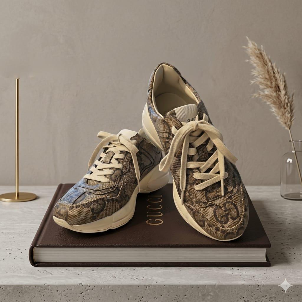 GUCCI-Rhyton Supreme Beige Monogram-Sz 7.5- NEW