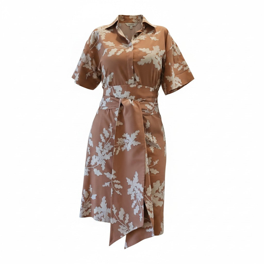 PINKFILOSOFY- Oak Leaf Printed Shirt Dress 2 Pieces- Sz M