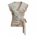 PINKFILOSOFY -Tropical Wrap Blouse with Obi Belt - Size M