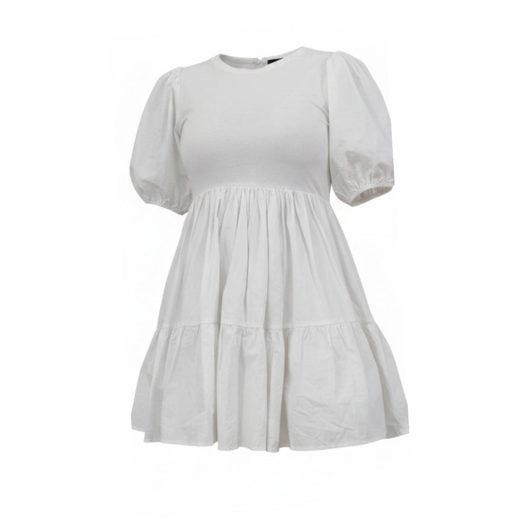 EN SAISON- Puff-Sleeve Babydoll Mini Dress in White - Size M- NEW WITH TAG (NWT)