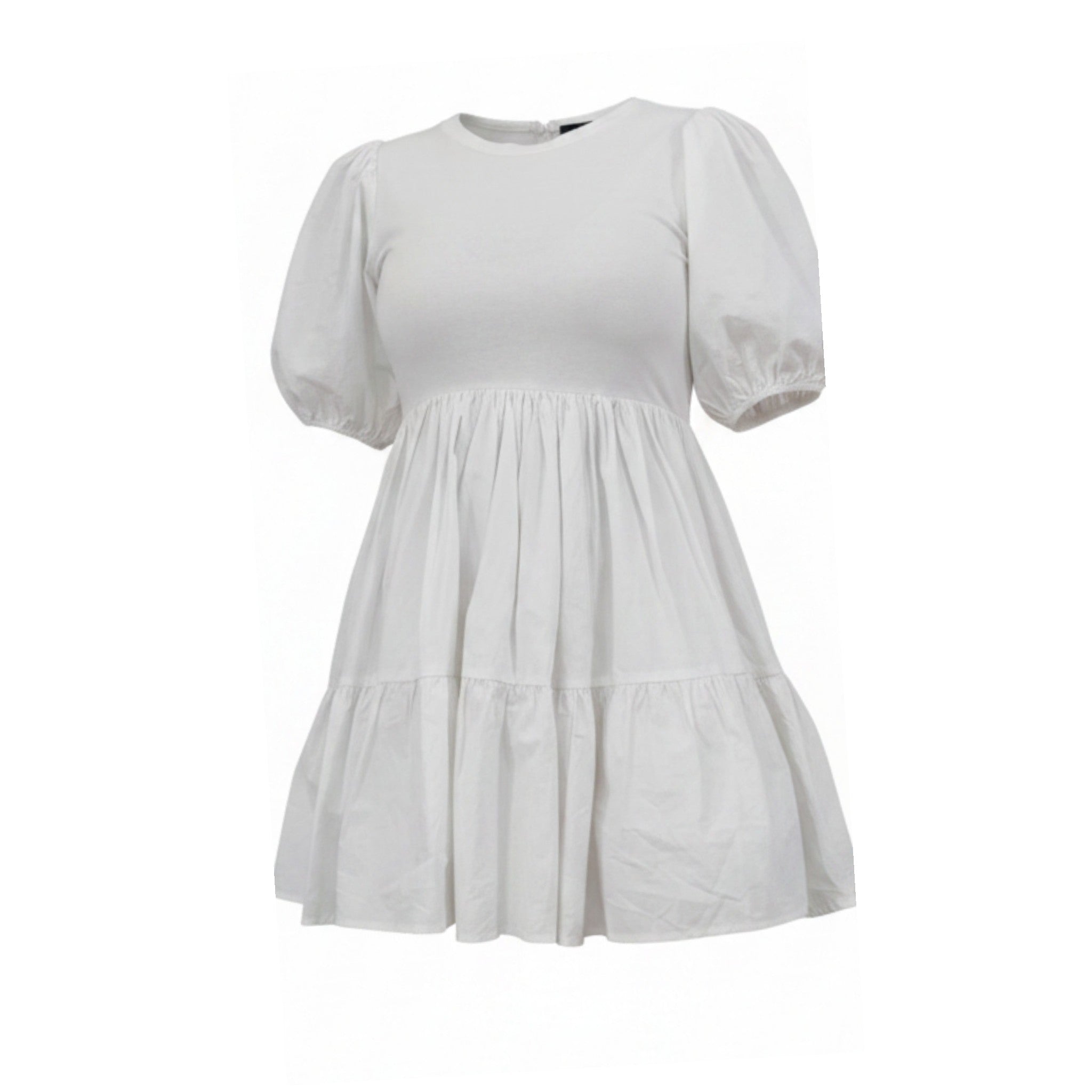 EN SAISON- Puff-Sleeve Babydoll Mini Dress in White - Size M- NEW WITH TAG (NWT)