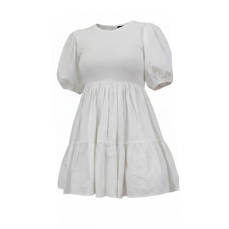 EN SAISON- Puff-Sleeve Babydoll Mini Dress in White - Size M- NEW WITH TAG (NWT)