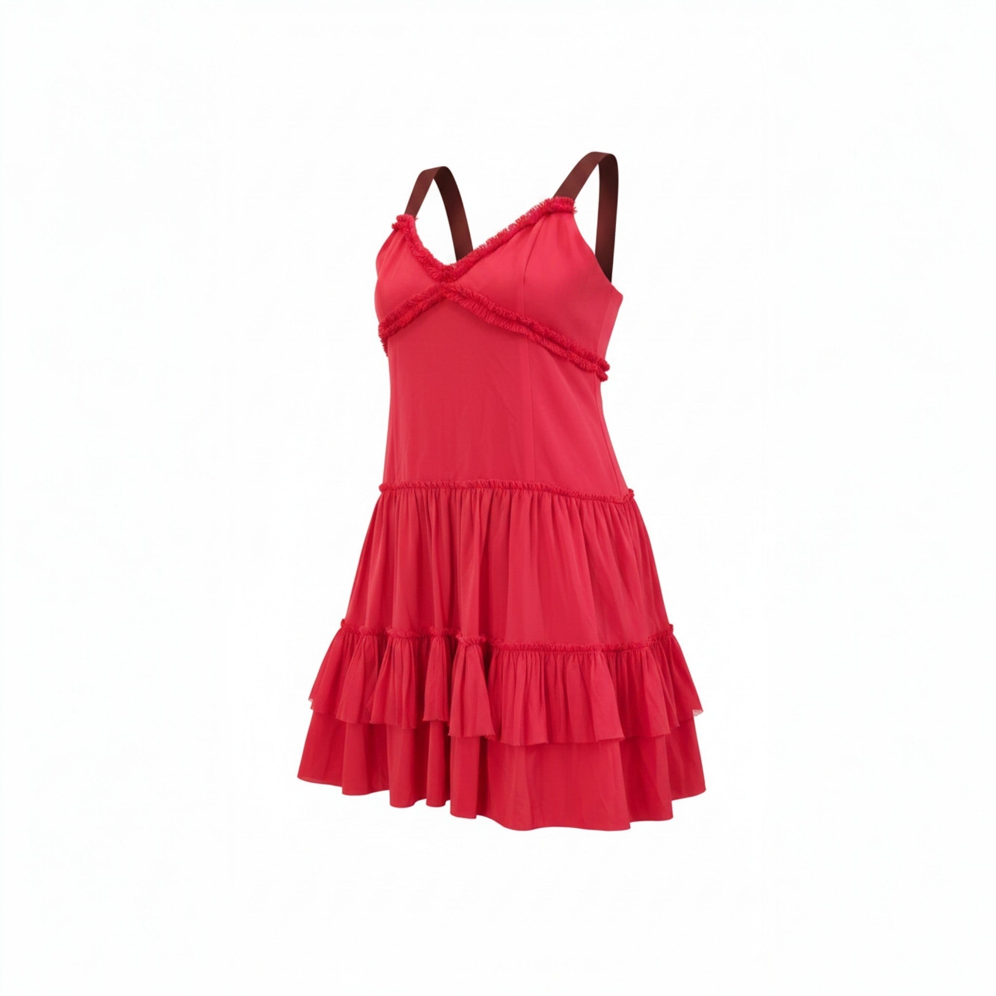 CINQ A SEPT-Tiered Mini Dress in Coral Red - Size 14 - NEW WITH TAG (NWT)