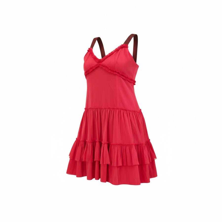 CINQ A SEPT-Tiered Mini Dress in Coral Red - Size 14 - NEW WITH TAG (NWT)