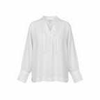HANA SAN- Tie-Neck Long Sleeve Blouse in White - Size M