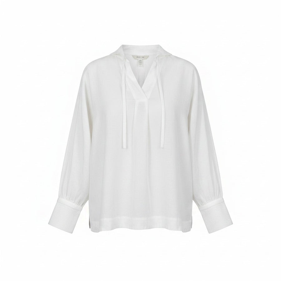 HANA SAN- Tie-Neck Long Sleeve Blouse in White - Size M