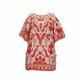 FARM RIO- Embroidered Tropical Bird Mini Dress / Tunic in Terracotta - Size XL