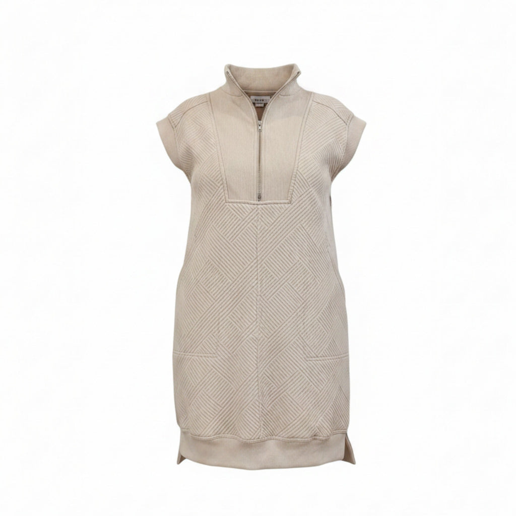 SHE+SKY- Quilted Half-Zip Mock Neck Mini Dress in Oatmeal - Size S- New with tag (NWT)