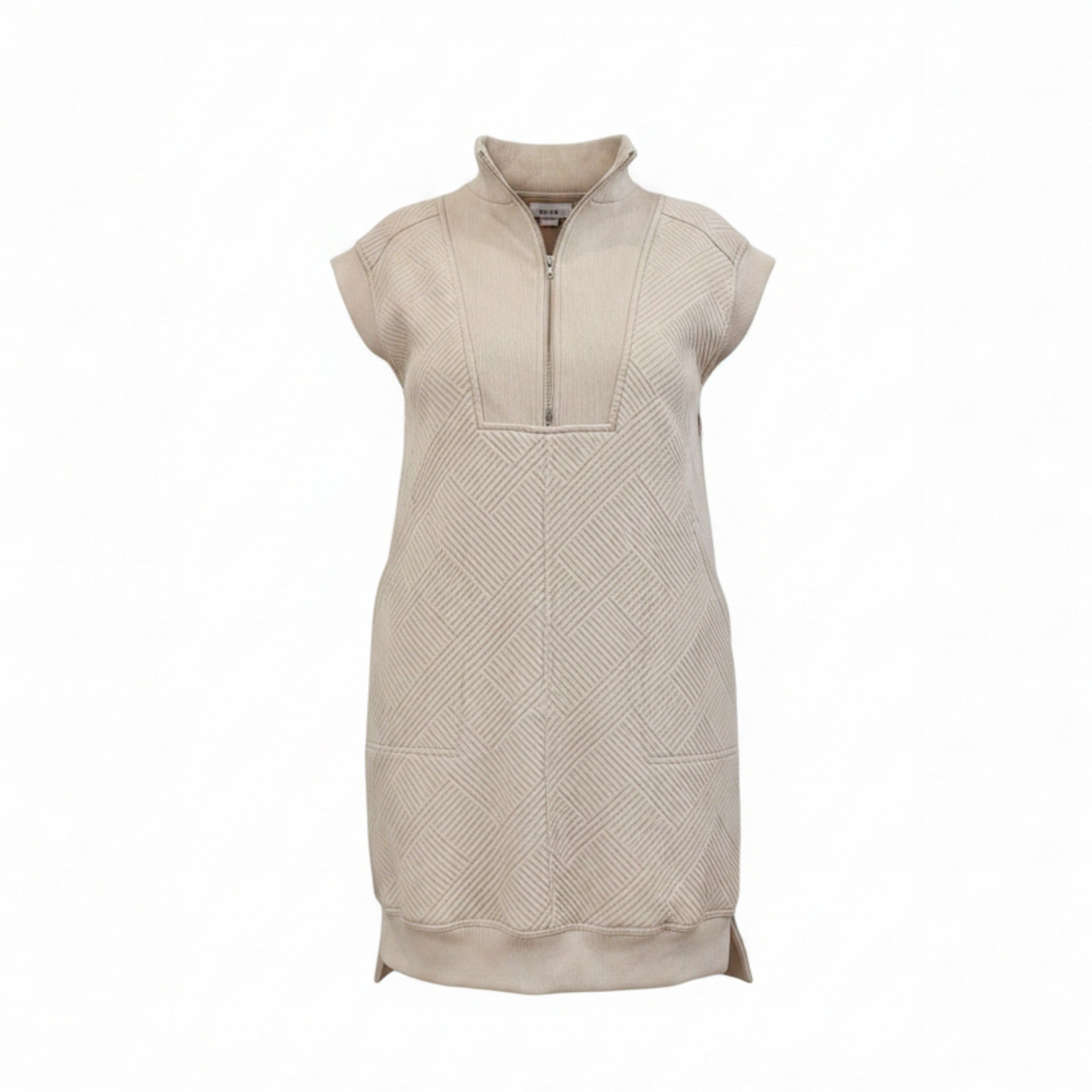 SHE+SKY- Quilted Half-Zip Mock Neck Mini Dress in Oatmeal - Size S- New with tag (NWT)