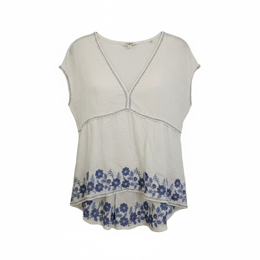 Max Studio London - Embroidered High-Low Slub Knit Blouse - Size L