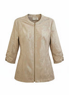 Zenergy by Chico’s- Metallic Jacquard Ruched-Sleeve Zip Jacket- Size 2US
