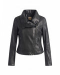 SW3 Asymmetrical Zip Metallic Coated Biker Jacket in Charcoal-Size Medium