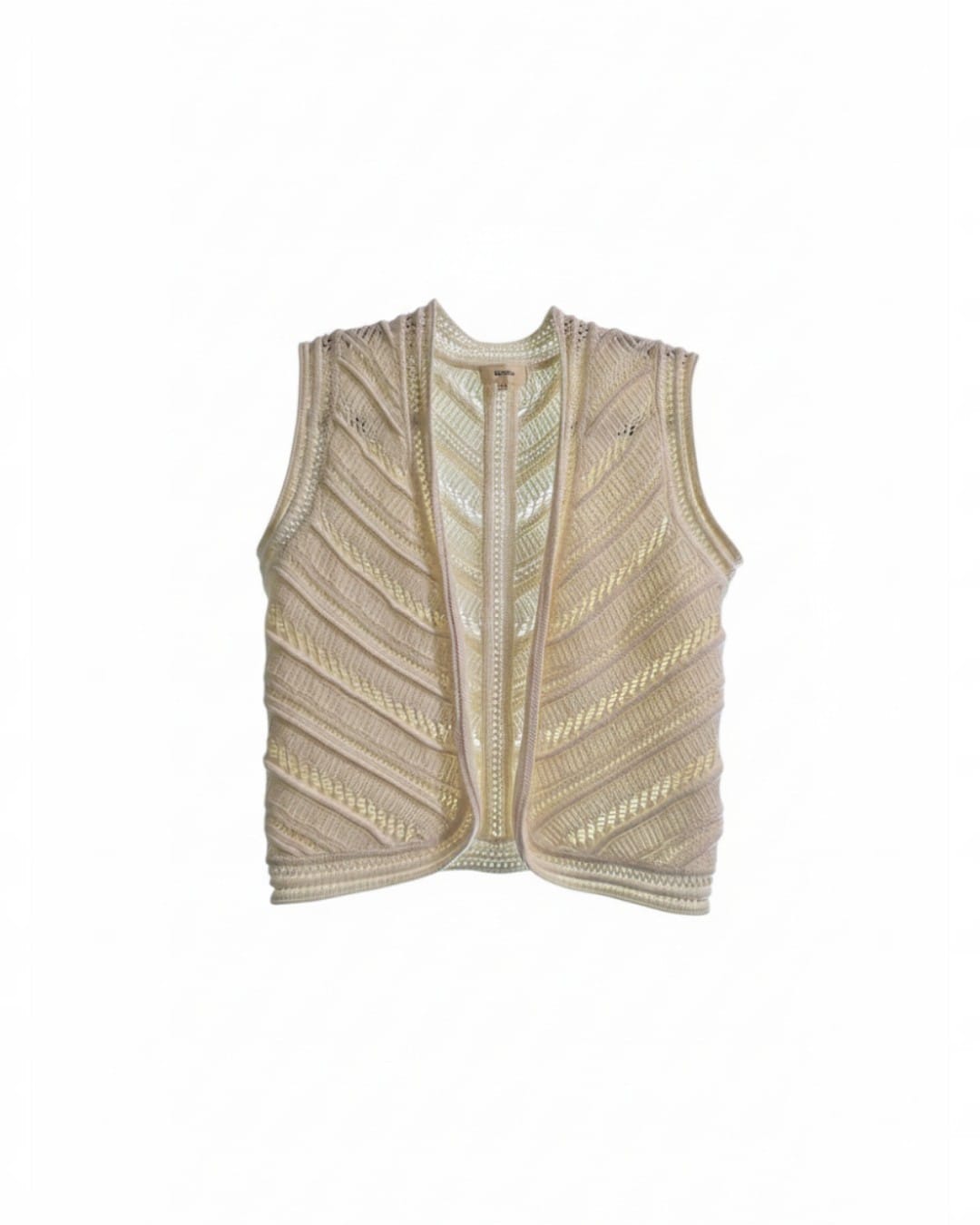 Suncoo Paris Open-Front Knit Crochet Vest in Cream / Size 2 (Medium)
