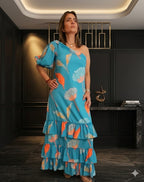 MUST One-Shoulder Tiered Maxi Dress in Cerulean Floral - Size M-New with Tag (NWT)