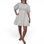 EN SAISON- Puff-Sleeve Babydoll Mini Dress in White - Size M- New with tag
