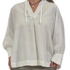 HANA SAN- Tie-Neck Long Sleeve Blouse in White - Size M