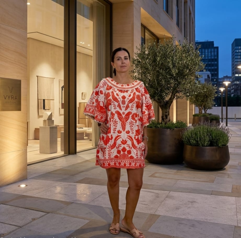 FARM RIO- Embroidered Tropical Bird Mini Dress / Tunic in Terracotta - Size XL