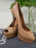 Fendi- Peep-toe Nude platform pumps- Size 38.5
