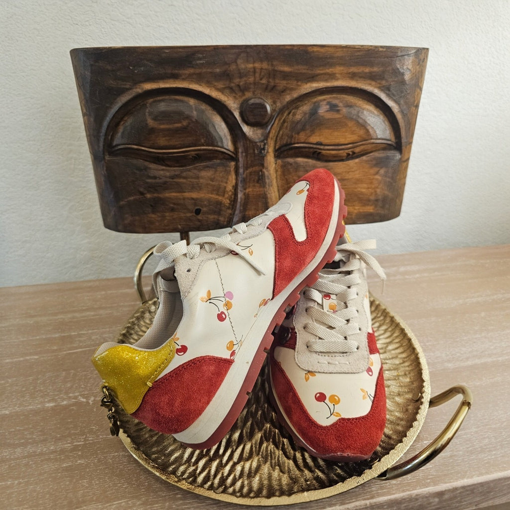 Coach -Cherry Print Suede & Leather Sneakers- Size 7B/ 37.5