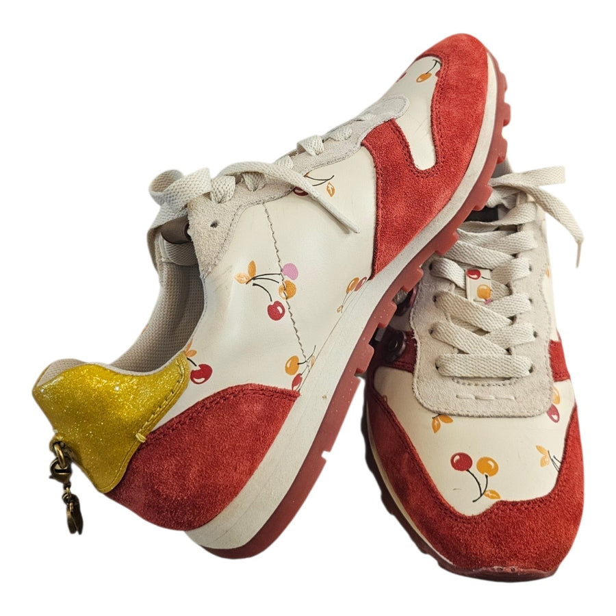 Coach -Cherry Print Suede & Leather Sneakers- Size 7B/ 37.5