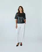 LOFT- Faux Leather Short-Sleeve Shell – Black / Size S