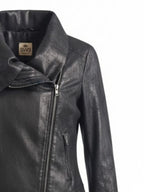 SW3 Asymmetrical Zip Metallic Coated Biker Jacket in Charcoal-Size Medium